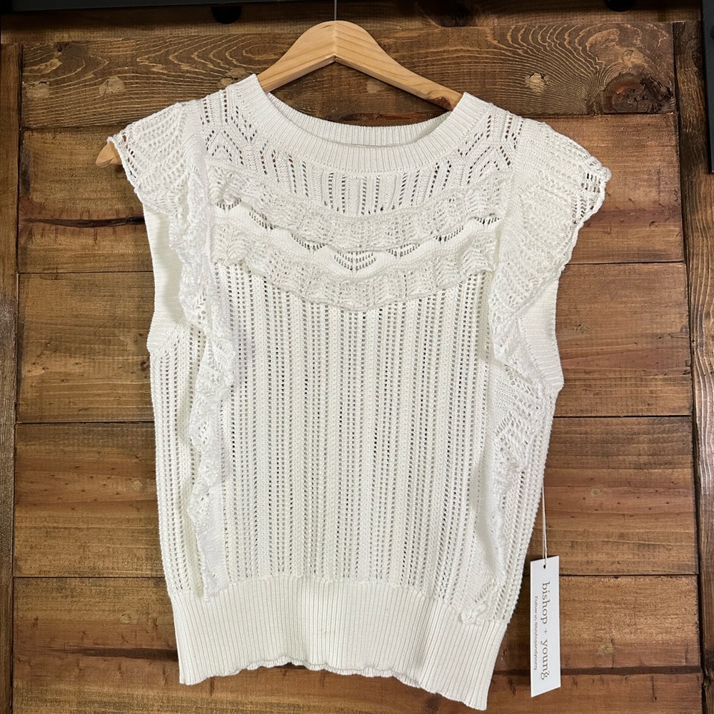 Bishop + Young white knit sleeveless top
